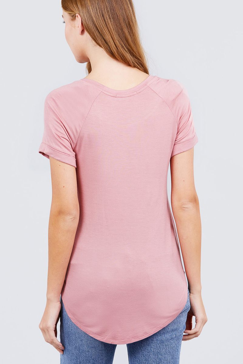 Short Raglan Sleeve Round Neck W/pocket Rayon Spandex Top