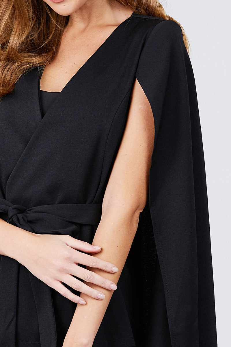 Open Peaked Front W/belt Detail Cape Jacket