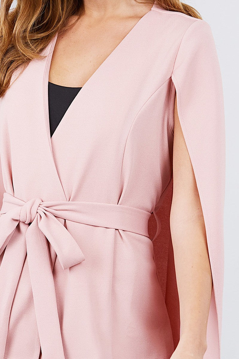 Open Peaked Front W/belt Detail Cape Jacket