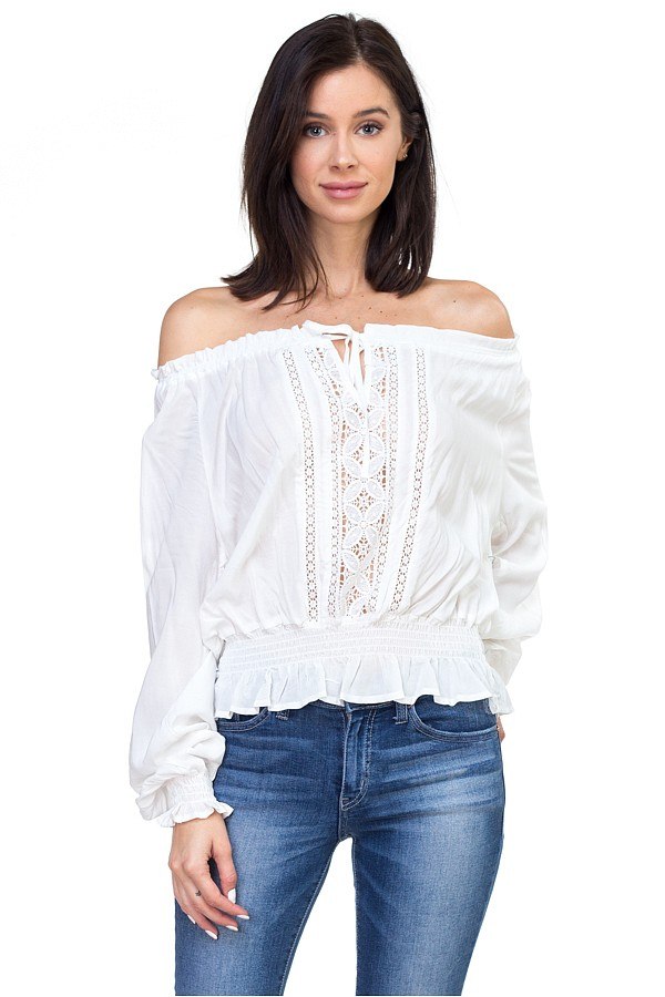 Off Shoulder Embroidered Shirt