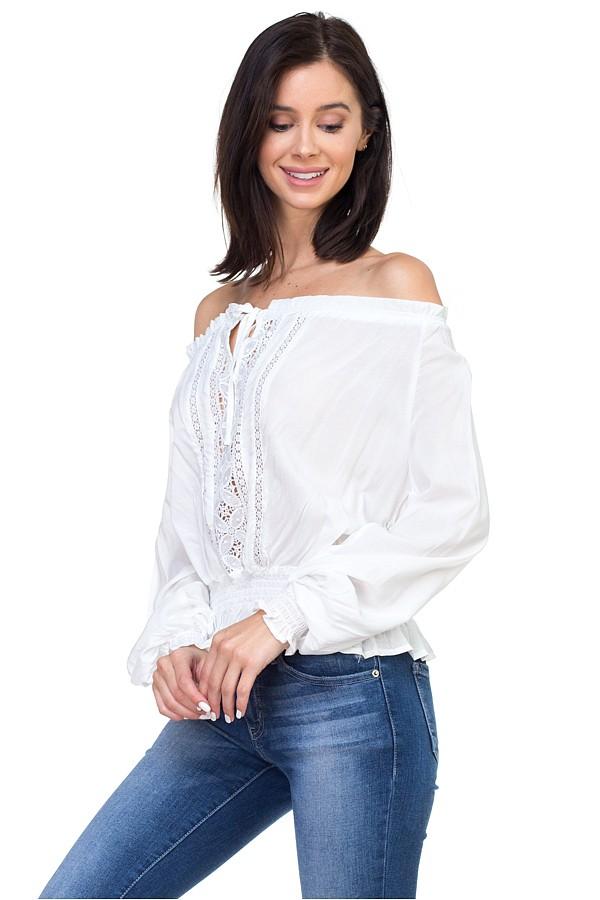 Off Shoulder Embroidered Shirt