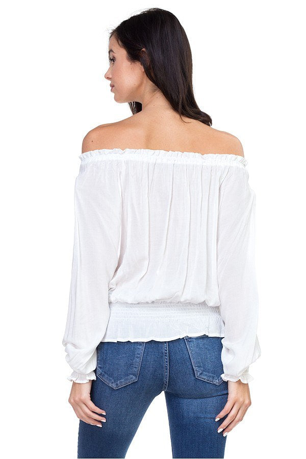 Off Shoulder Embroidered Shirt