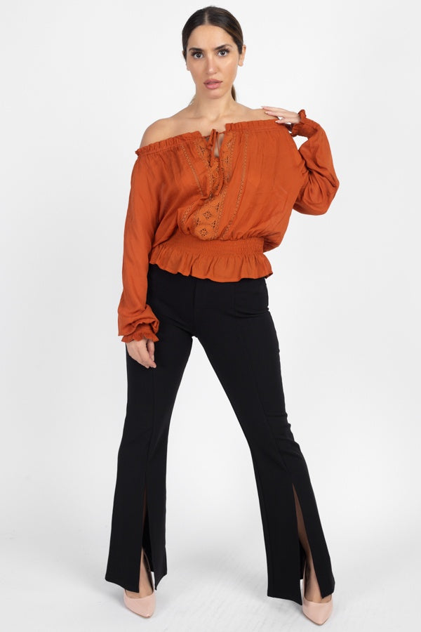 Off Shoulder Embroidered Shirt