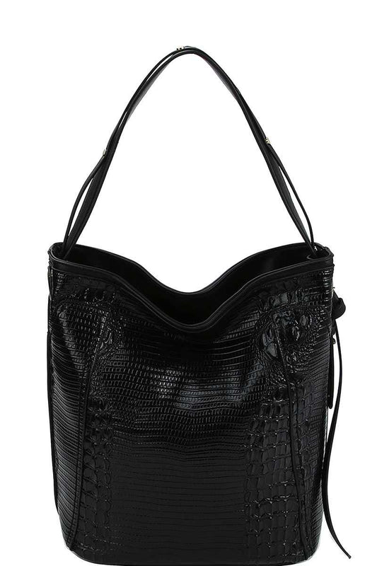 Chillx Fashion Croco Pattern Convertible Bucket Hobo Bag