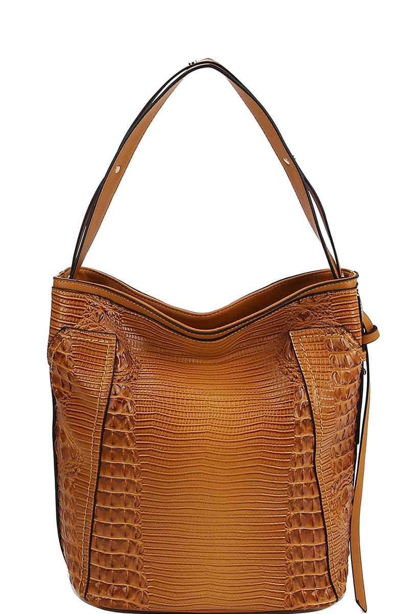 Chillx Fashion Croco Pattern Convertible Bucket Hobo Bag