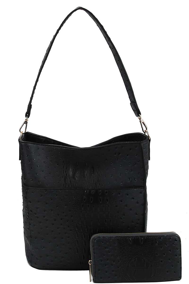 2in1 Modern Croco Pattern Hobo Bag With Matching Wallet