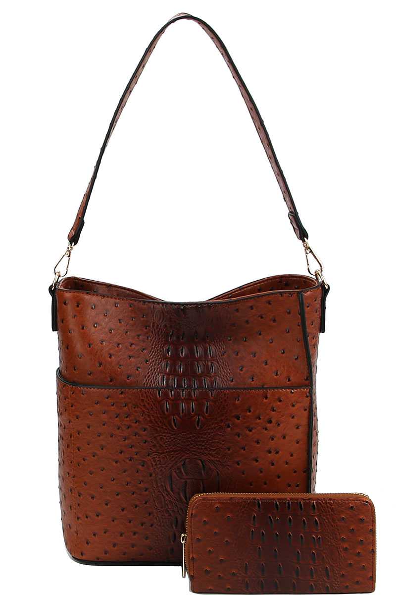 2in1 Modern Croco Pattern Hobo Bag With Matching Wallet