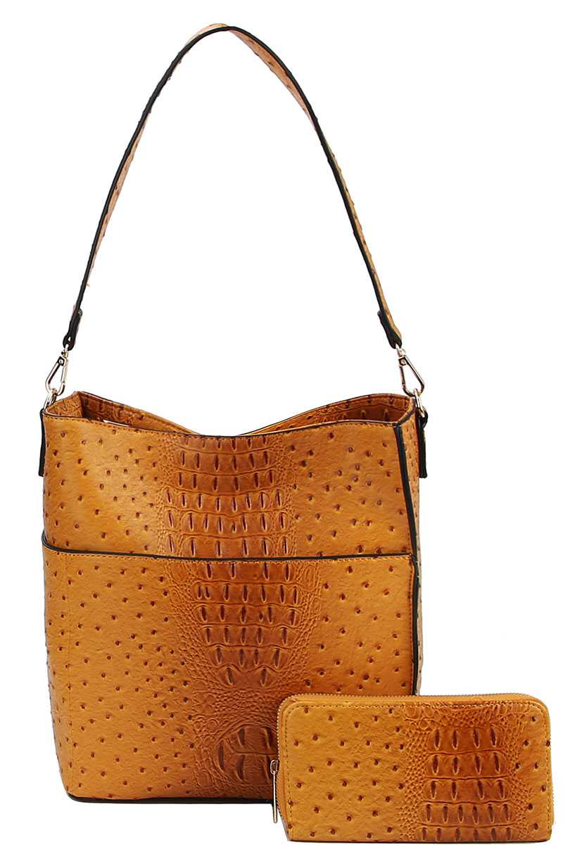 2in1 Modern Croco Pattern Hobo Bag With Matching Wallet