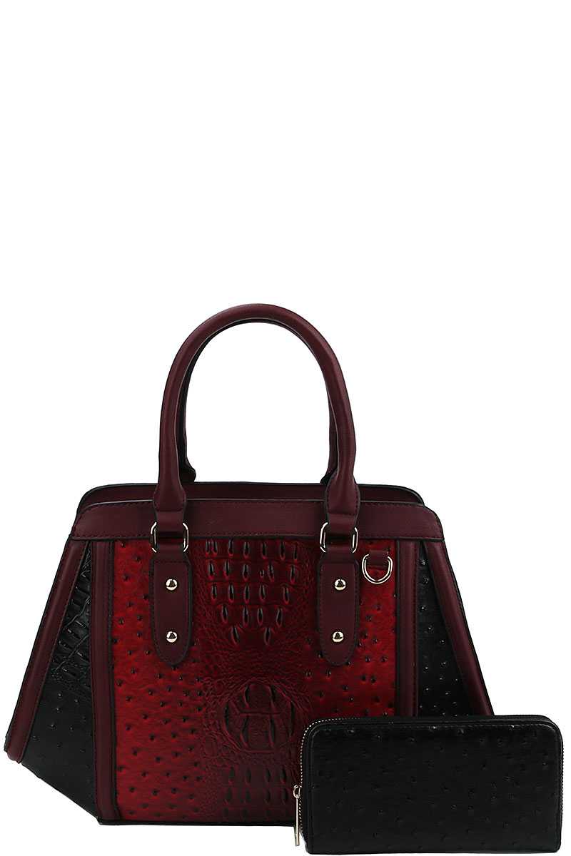 2in1 Two Tone Croco Pattern Satchel With Matching Wallet