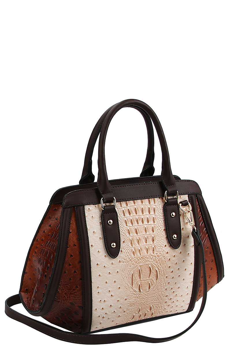 2in1 Two Tone Croco Pattern Satchel With Matching Wallet