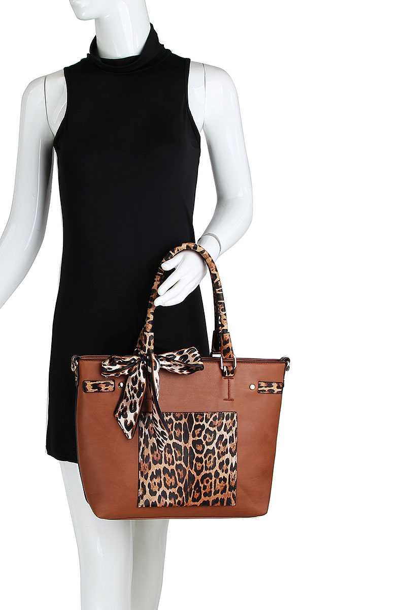 2in1 Leopard Two Tone Scarf Tote Bag With Matching Wallet