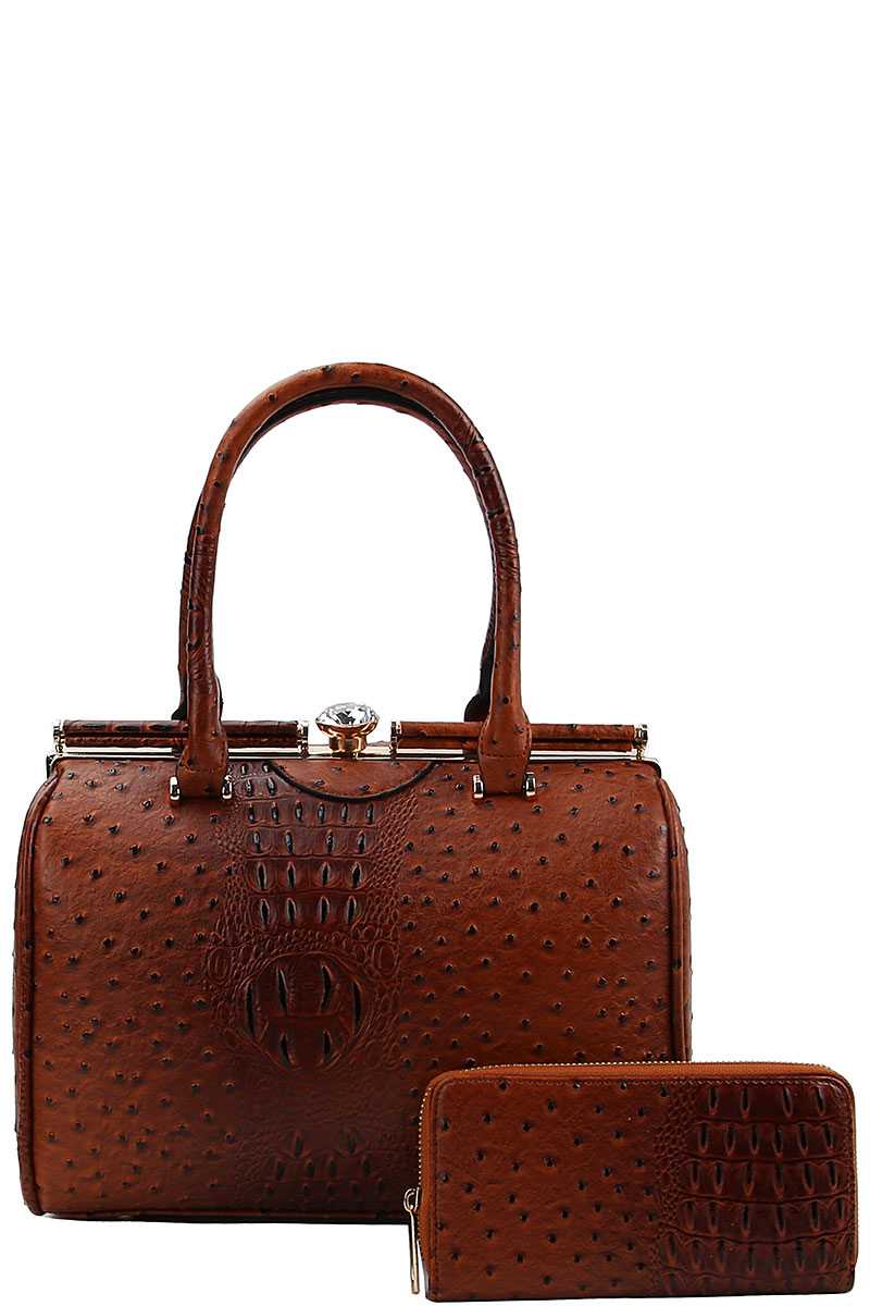 Stylish Croco Pattern Structured Doctor Bag With Matching Wallet