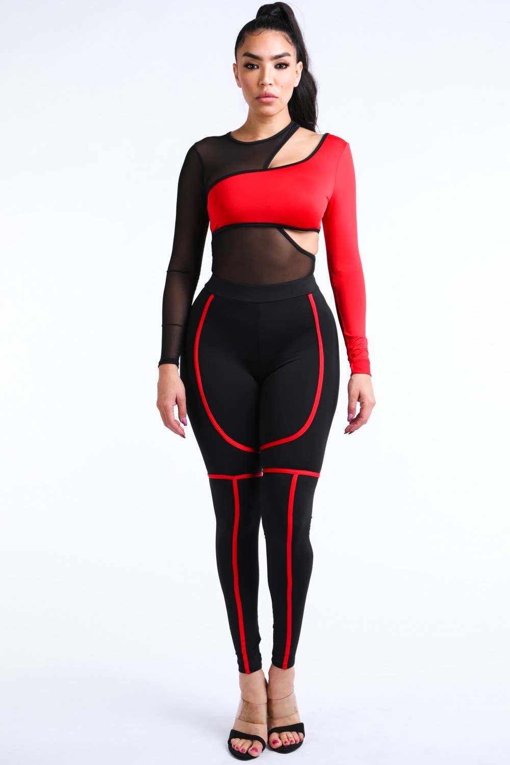 Single Arm Contrast Bodysuit Set