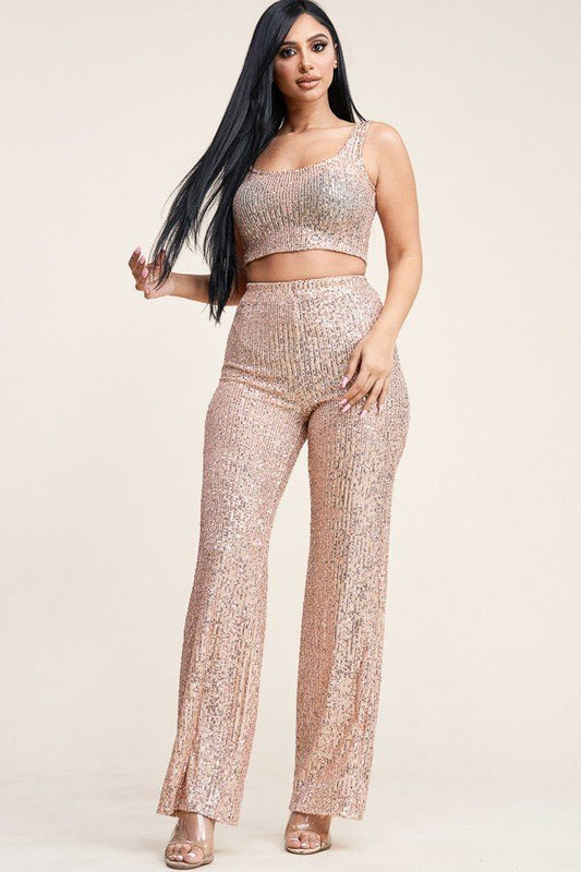 Sequence Tank Top And High Rise Wide Lag Pants Two Piece Set