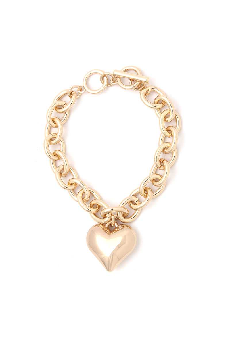 Puffy Heart Metal Charm Metal Bracelet