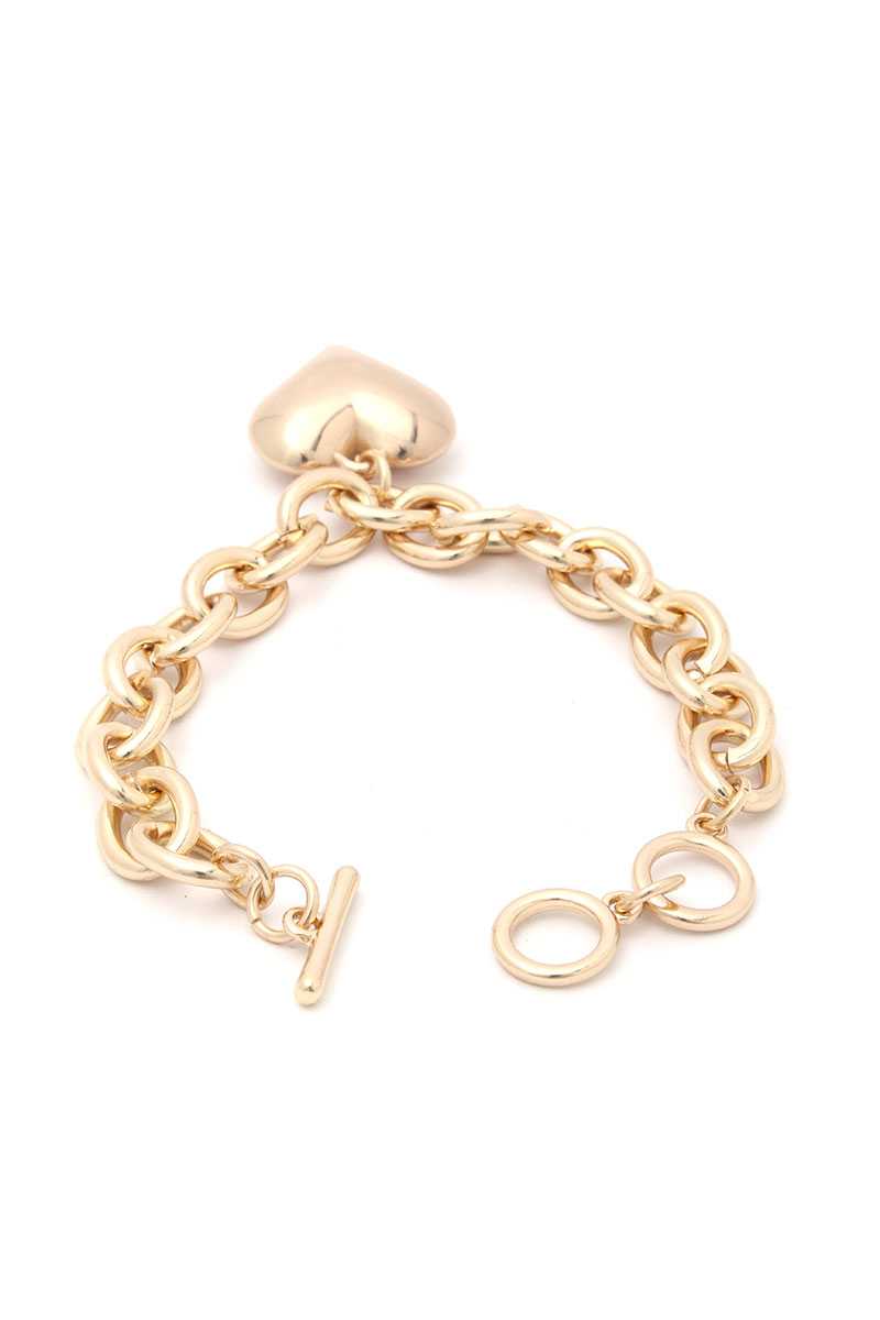 Puffy Heart Metal Charm Metal Bracelet
