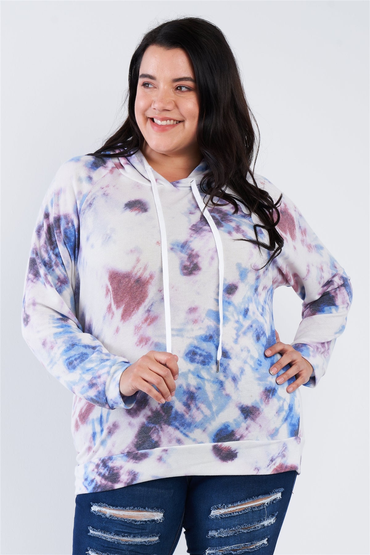 Plus Size Purple Multi Tie Dye Relaxed Fit Hoodie Sweater