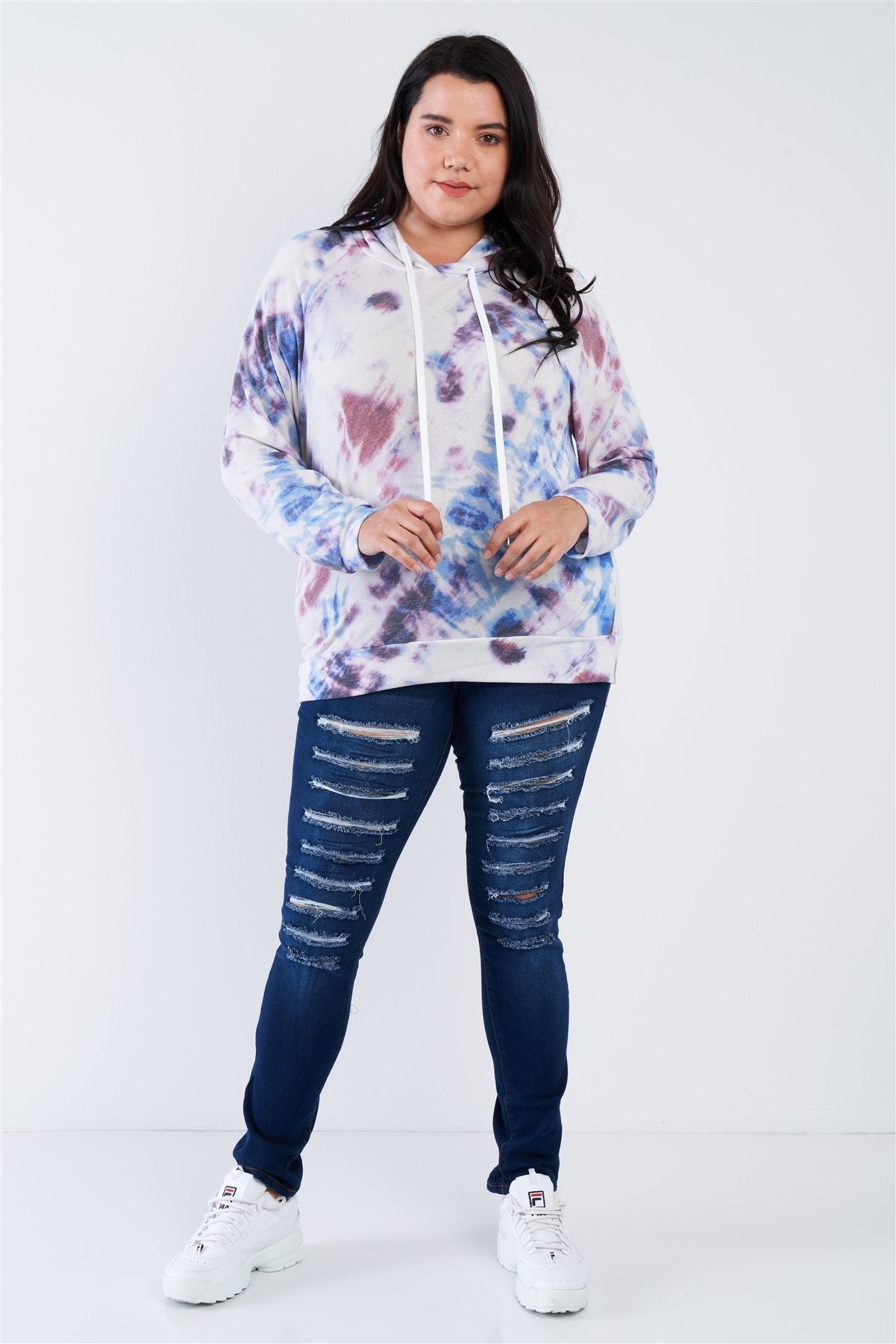 Plus Size Purple Multi Tie Dye Relaxed Fit Hoodie Sweater