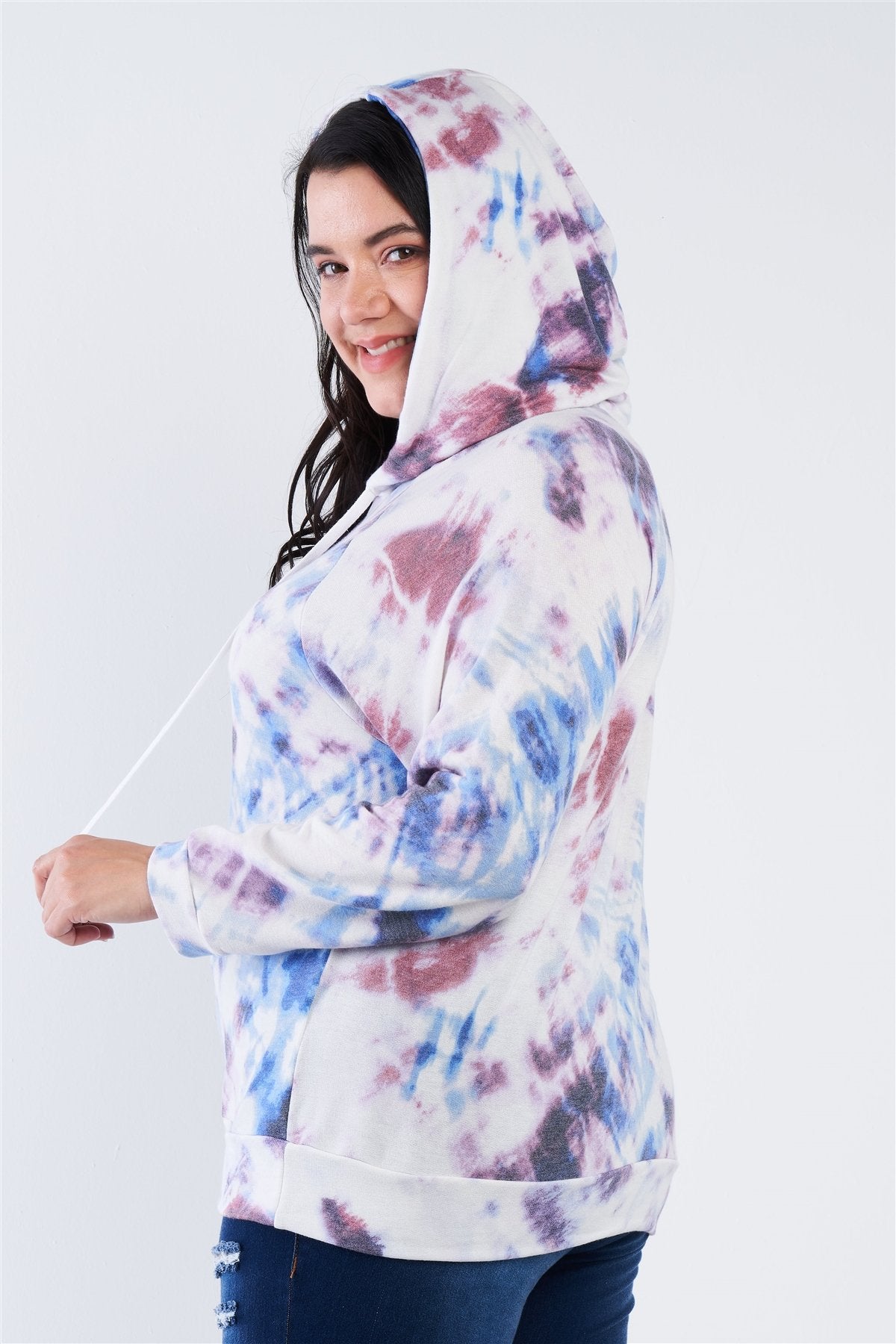 Plus Size Purple Multi Tie Dye Relaxed Fit Hoodie Sweater