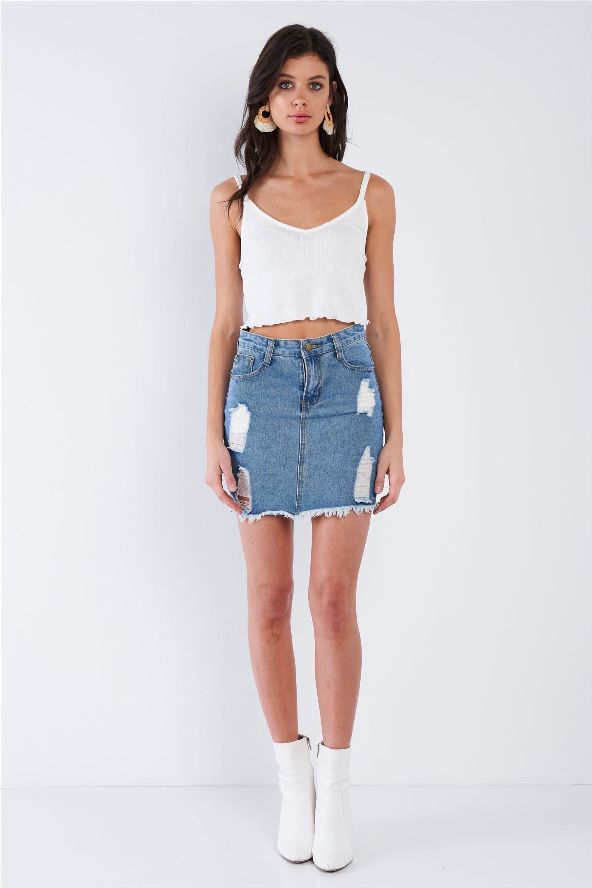 Boho Ribbed Low Back Spaghetti Strap Crop Top