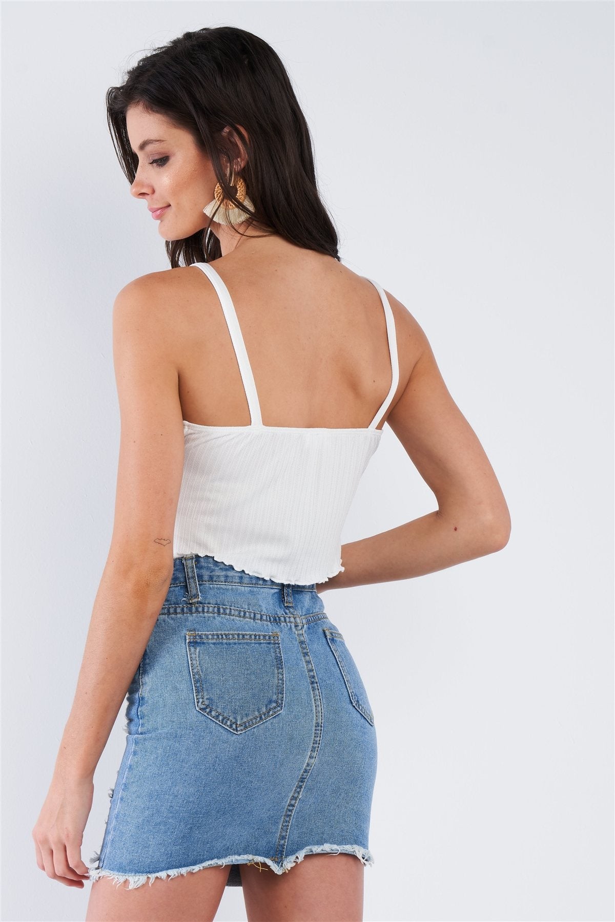 Boho Ribbed Low Back Spaghetti Strap Crop Top