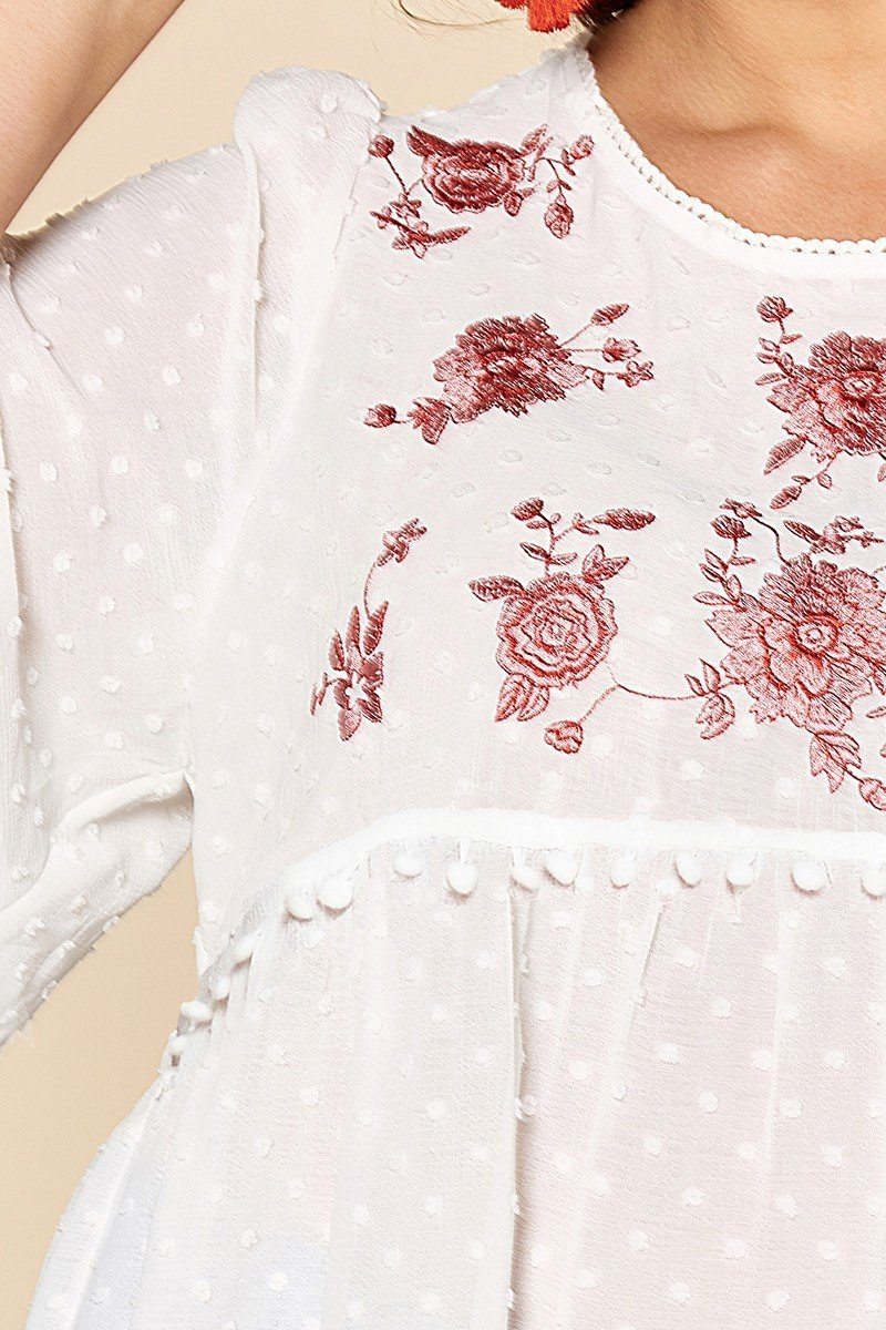 Lace Trimmed Bubble Chiffon Blouse