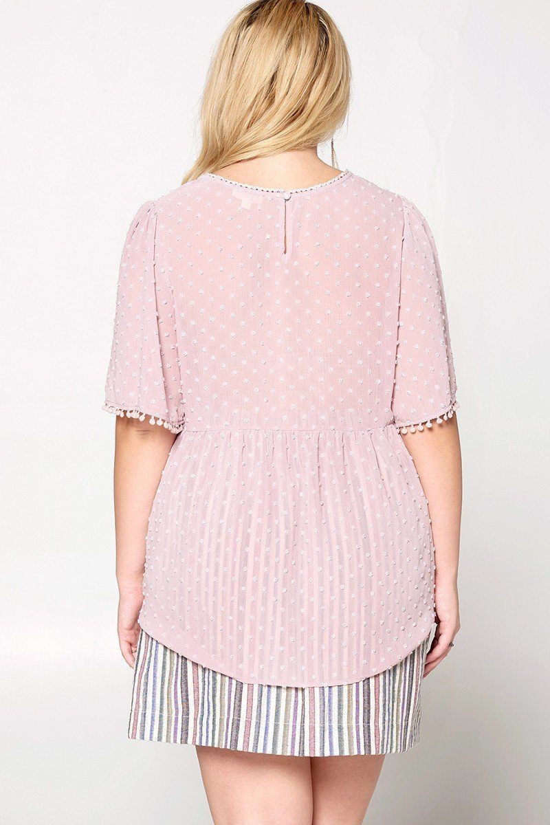 Lace Trimmed Bubble Chiffon Blouse