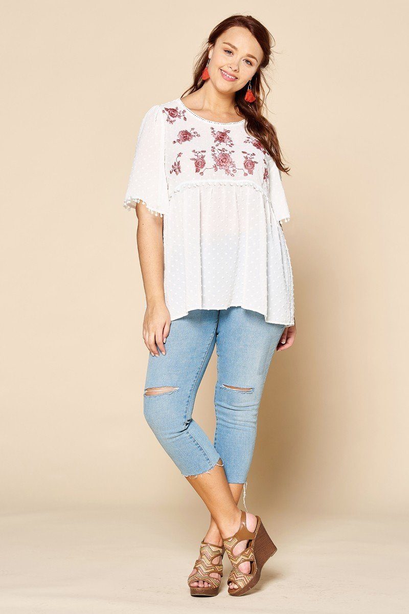 Lace Trimmed Bubble Chiffon Blouse