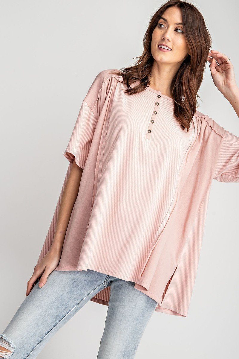 Pin Striped Mix N Match Rayon Slub Loose Fit Knit Tunic