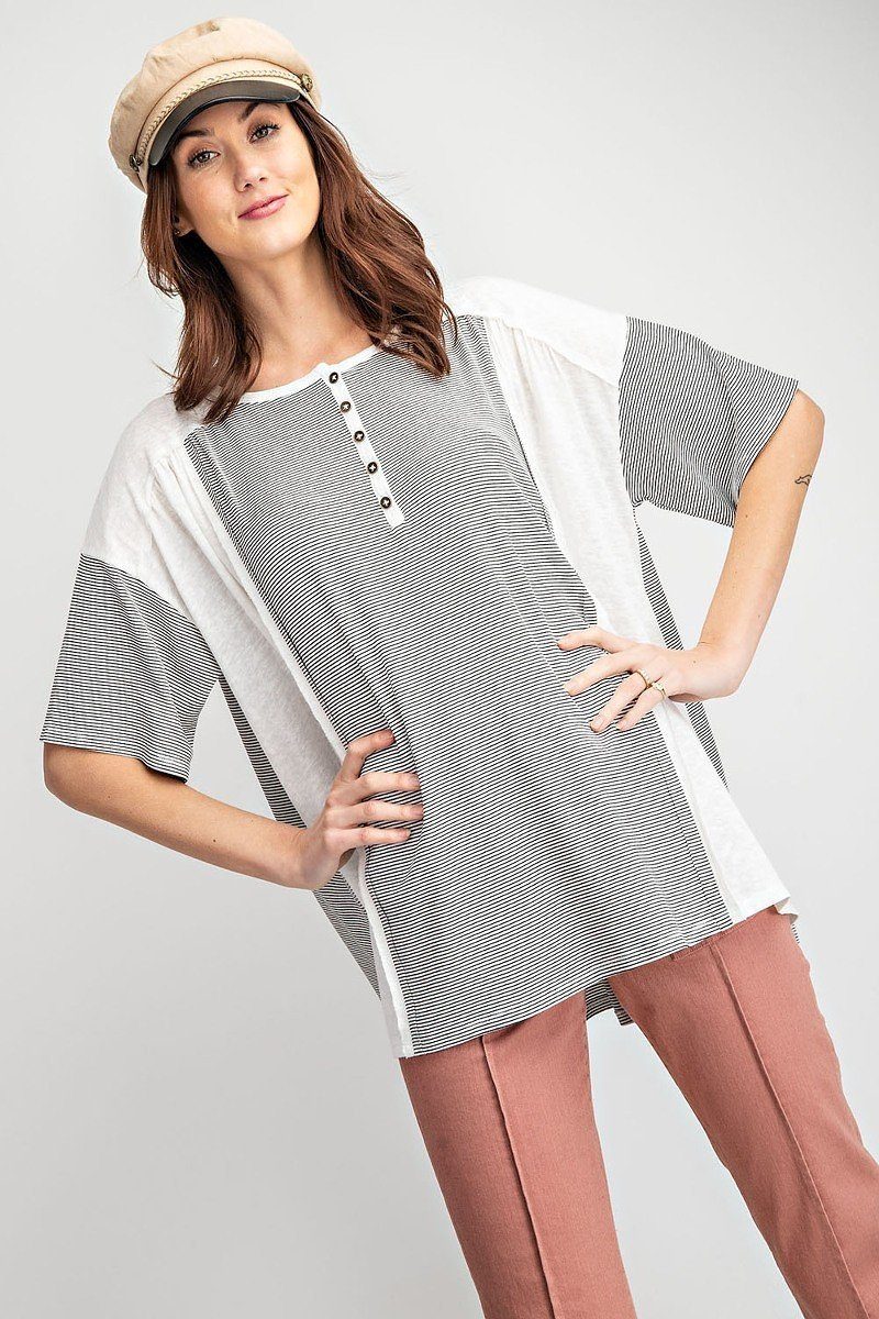 Pin Striped Mix N Match Rayon Slub Loose Fit Knit Tunic