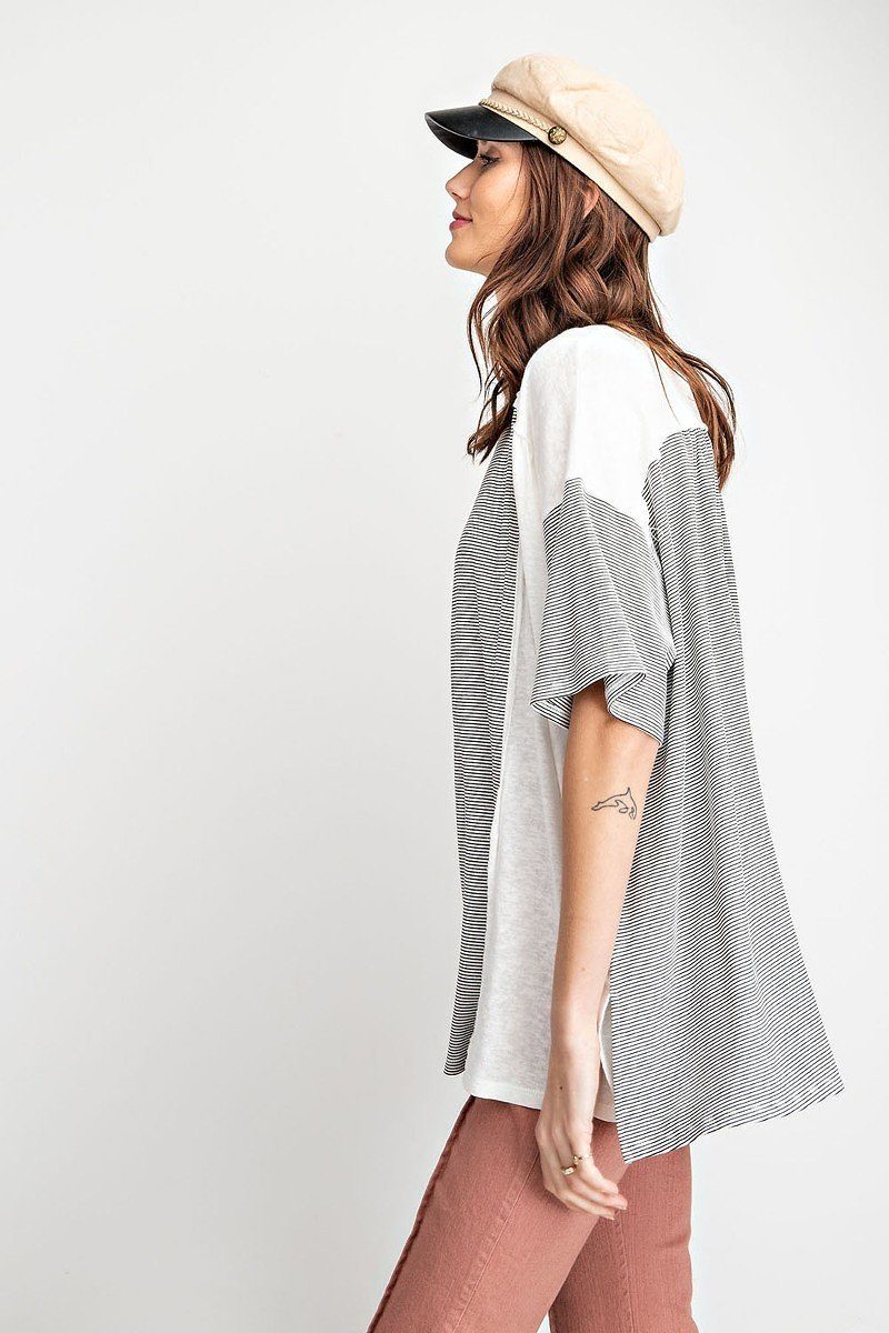 Pin Striped Mix N Match Rayon Slub Loose Fit Knit Tunic