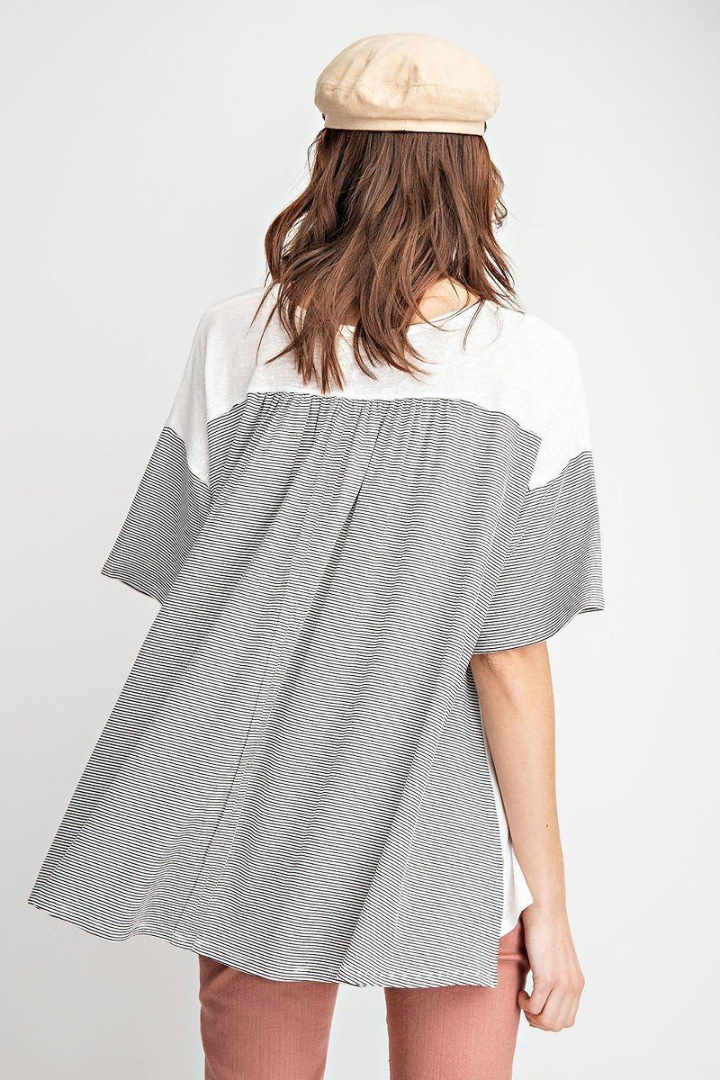 Pin Striped Mix N Match Rayon Slub Loose Fit Knit Tunic