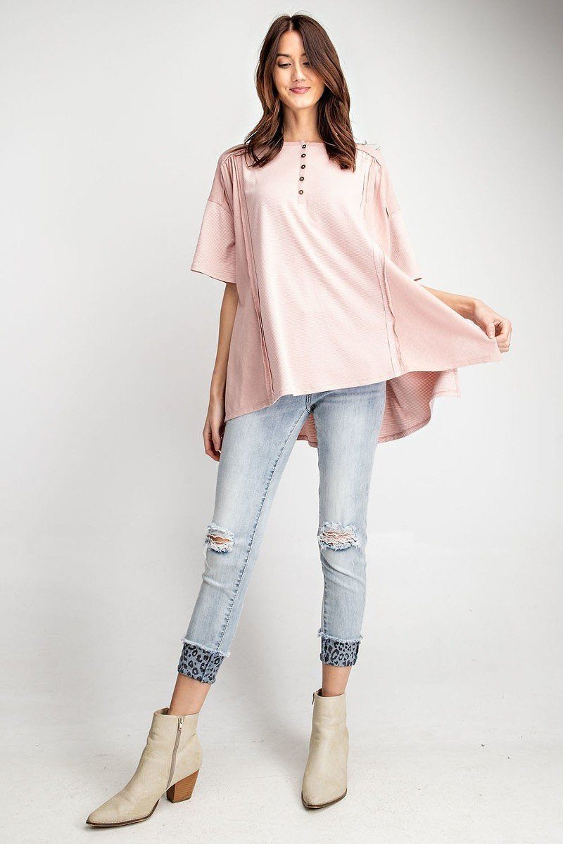 Pin Striped Mix N Match Rayon Slub Loose Fit Knit Tunic