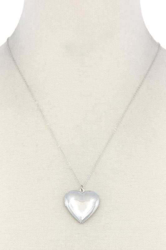 Puffy Metal Heart Locket Necklace