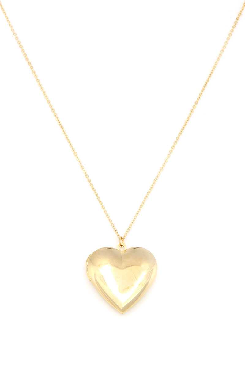 Puffy Metal Heart Locket Necklace