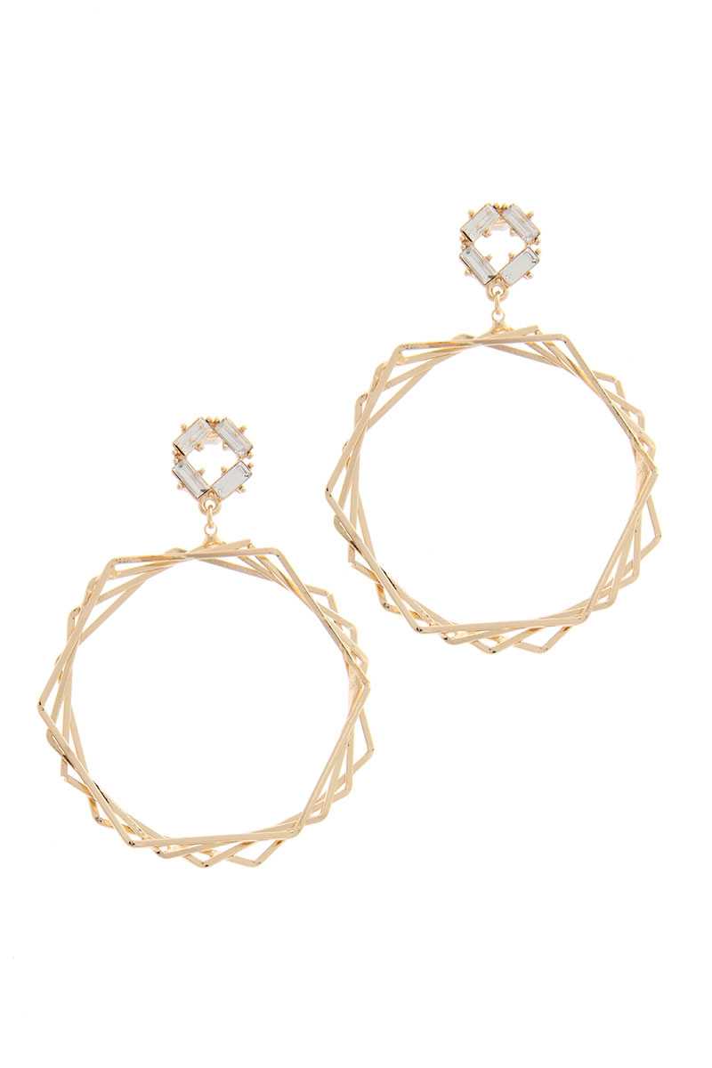 Hexagon Shape Post Drop Earring