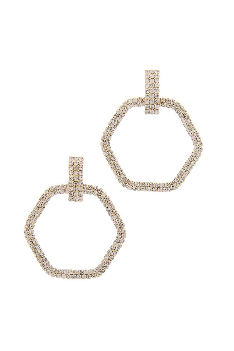 Rhinestone Hexagon Shape Drop Earring