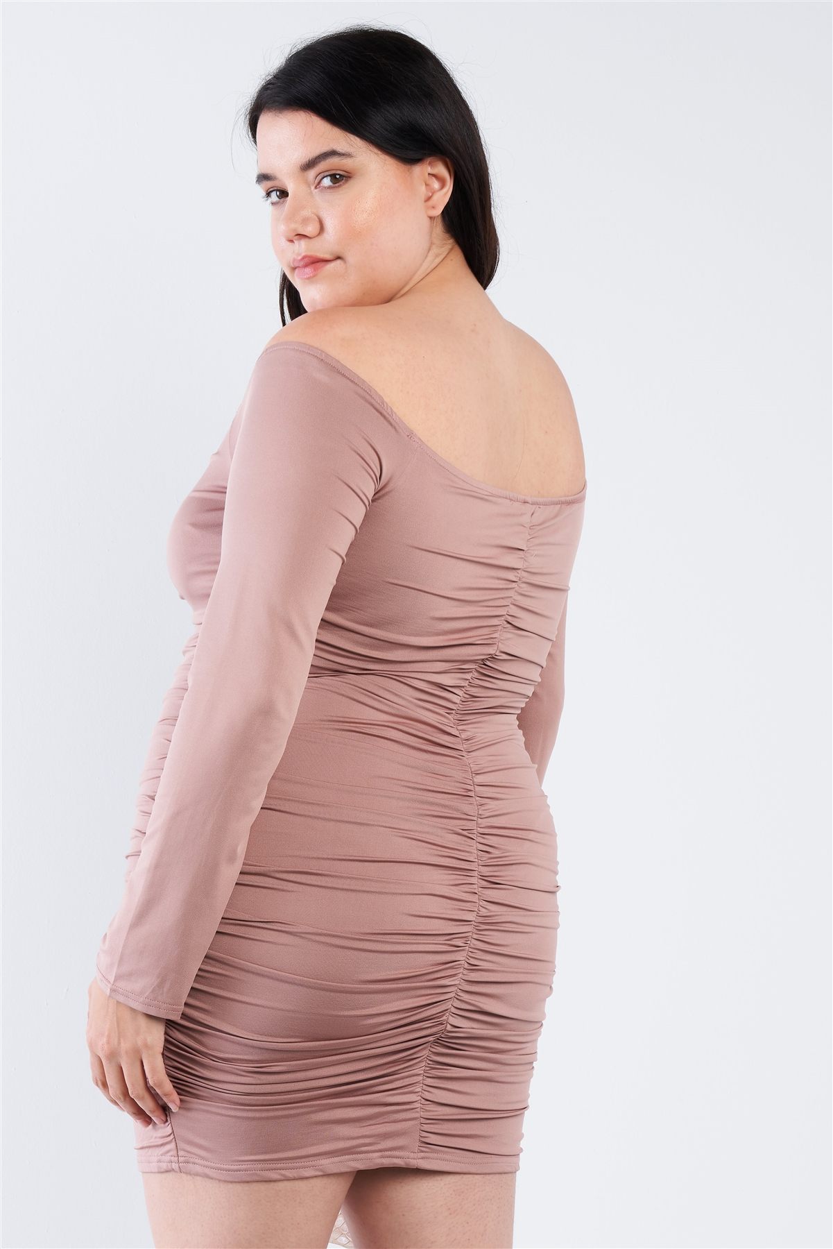 Plus Size Off The Shoulder Lace Up Ruched Mini Dress