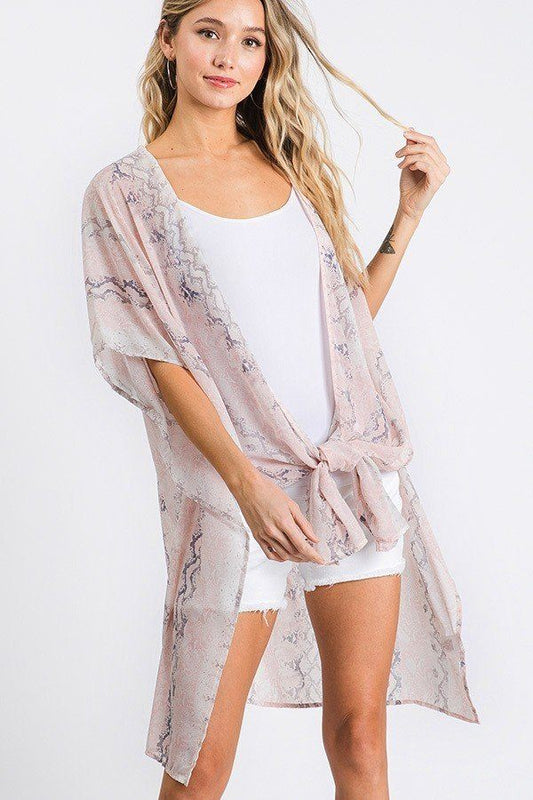 Chiffon Patterned Open Front Kimono