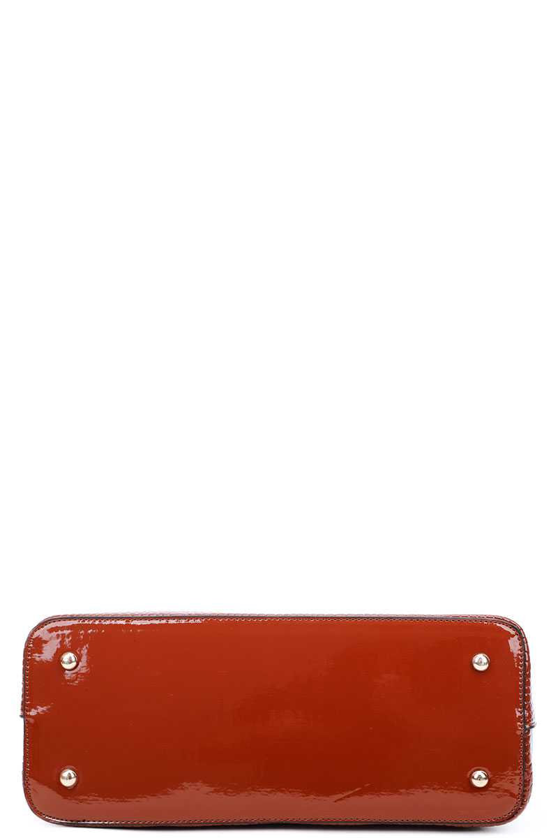 3in1 Glossy Croco Textured Satchel Clutch And Wallet Set
