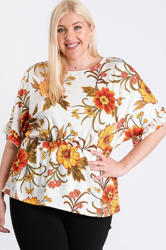 Strap Neckline W Elastic Waistband Floral Top