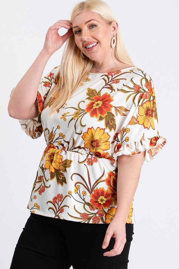 Strap Neckline W Elastic Waistband Floral Top