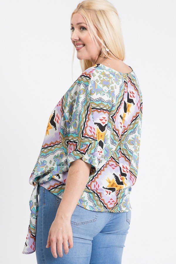 Short Sleeve Side Knot Hemline Leopard Print Woven Top
