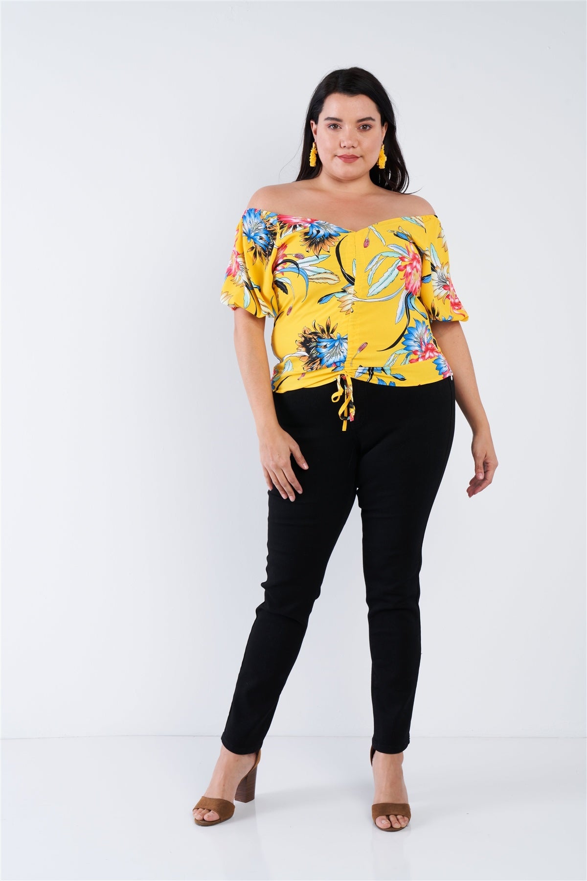 Plus Size Multi Tropical Floral Puff Sleeve Top