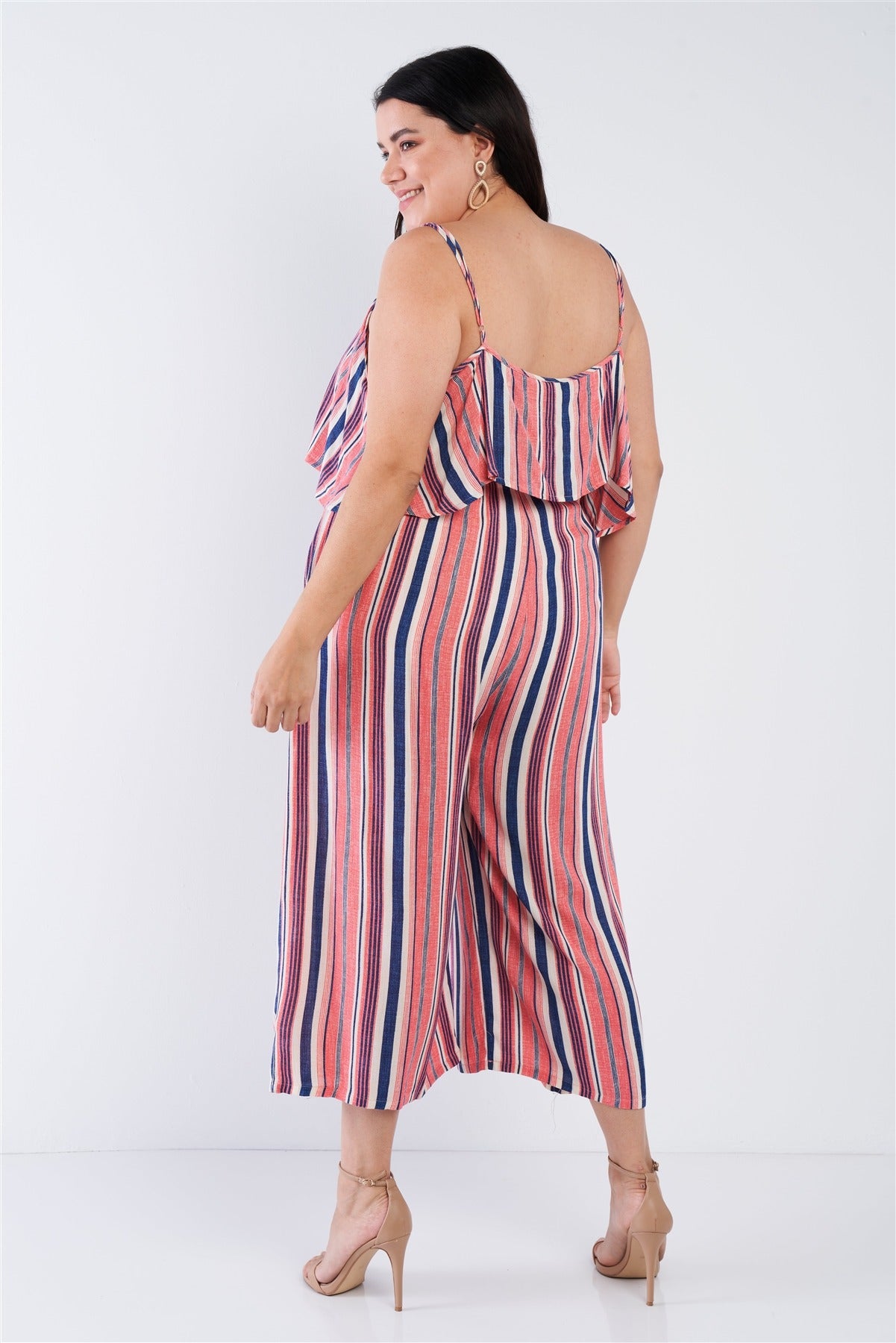 Plus Size Coral Striped Flowy Boho Jumpsuit
