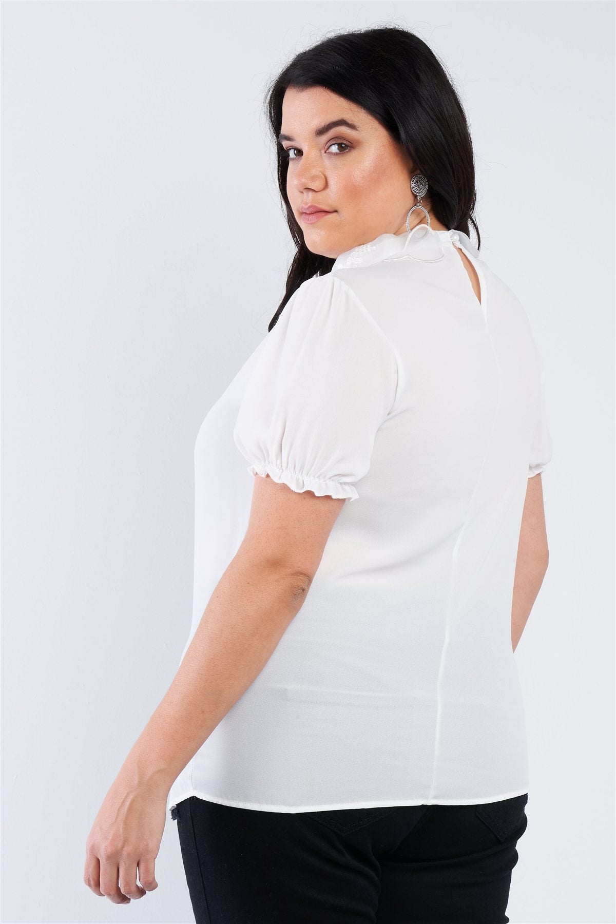 Plus Size Chiffon Embellished Peter Pan Collar Top