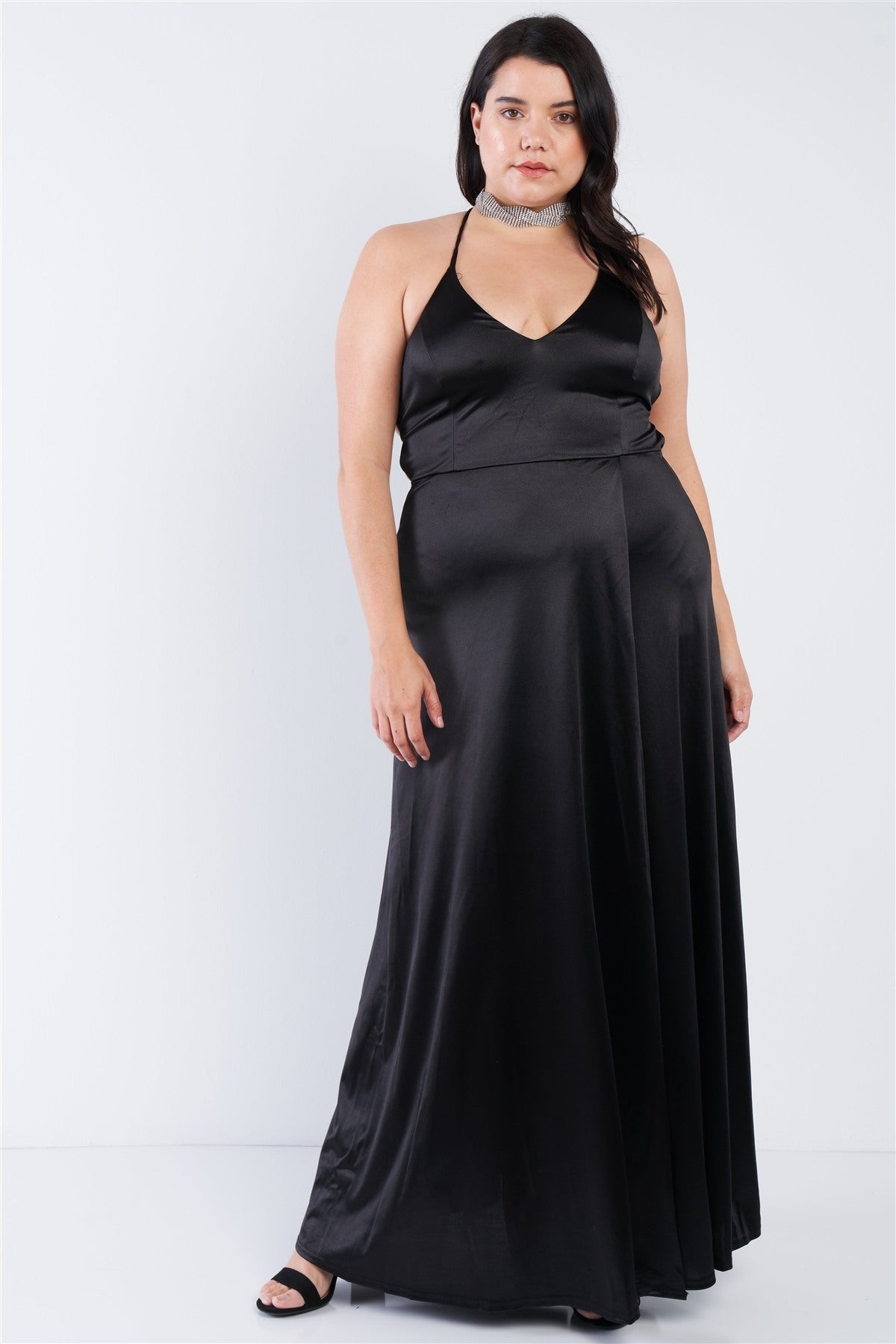 Plus Size Satin Open Criss Cross Back Maxi Dress