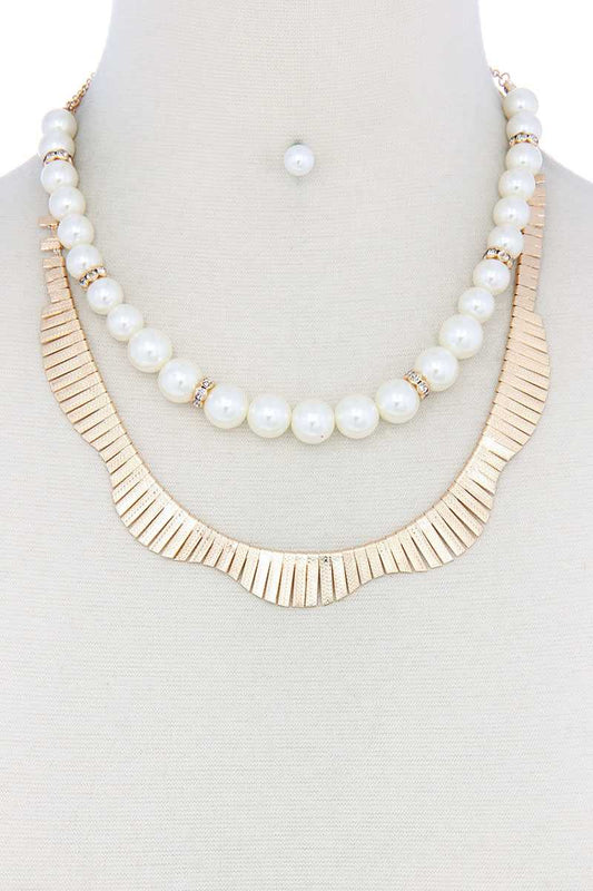 Pearl Metal Layered Necklace