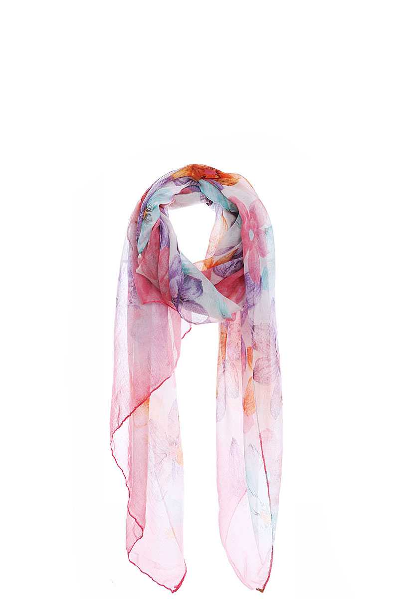 Fashion Multi Color Flower Print Chiffon Scarf