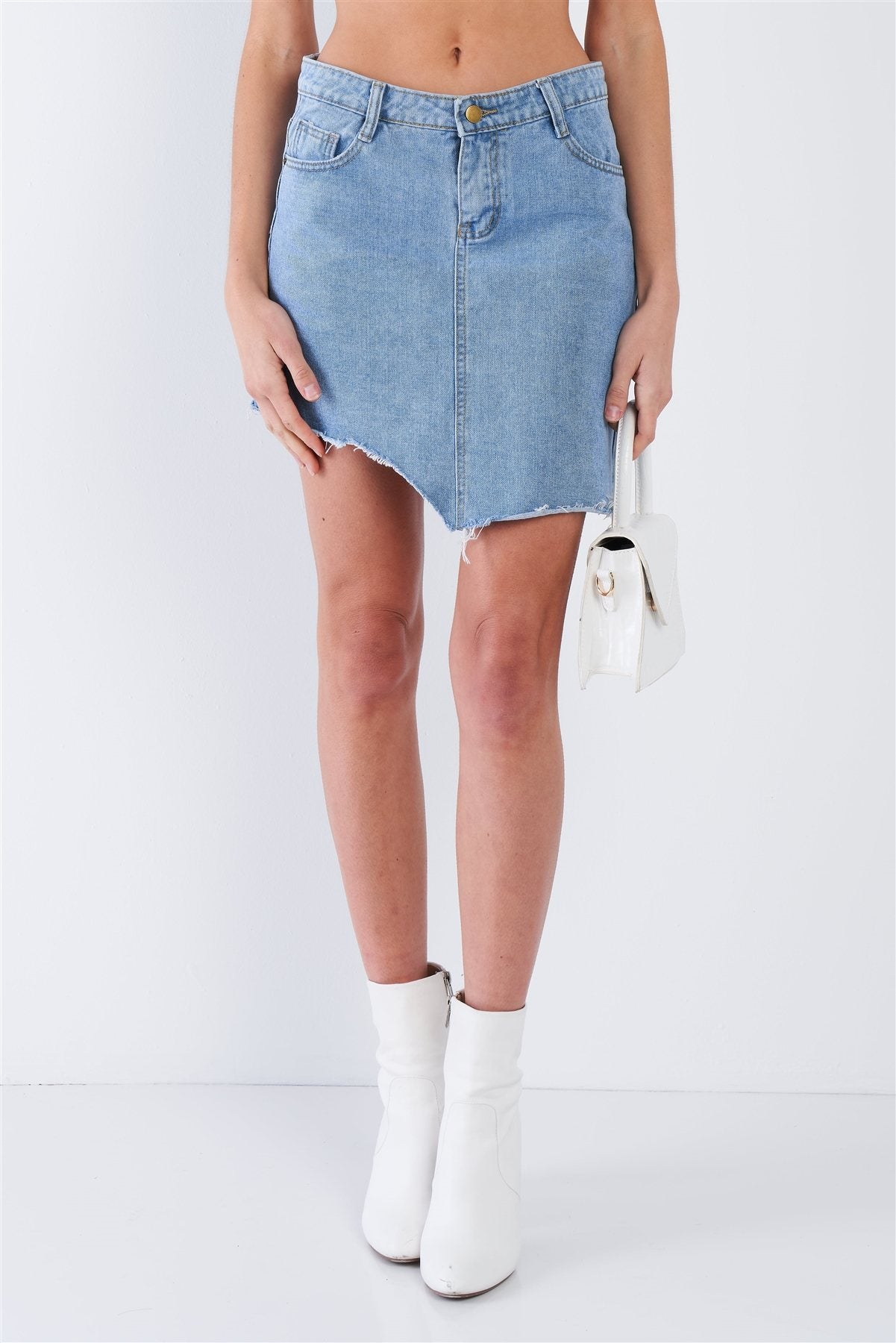 Asymmetrical Raw Cut Hem Mini Skirt